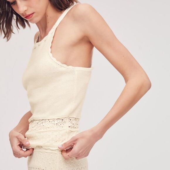 SAM EDELMAN LADIES WOVEN HALTER CROPPED W/SCALLOP HEM HIGH NECK 100% cotton NWT - Picture 2 of 7